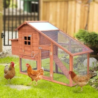 PawHut Cotet de Gradina din Lemn cu Adapost pentru Gaini, Cuibar si Zona Deschisa, pentru 2-4 Gaini, 190x66x116cm, Portocaliu(m-2)