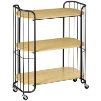 HOMCOM Carucior de Bucatarie Multifunctional pe 3 Niveluri din PAL si Otel cu Maner si 4 Roti, 79x38x95 cm, culoare Lemn natur(m-1)