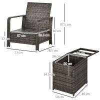 Outsunny 3 Pieces Rattan Bistro Set, Wicker Garden Furniture Set with Storage  Coffee Table and Chairs, Thickened Cushions for Outdoor, Patio, Balcony, Grey(m-3)