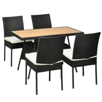 Set de gradina 5 bucati cu masa si 4 scaune pentru exterior din otel si ratan PE cu perne cu husa detasabila, negru(m-1)