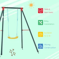 Outsunny Metal Swing Set with Adjustable Rope Backyard Garden Playset for Kids(m-6)