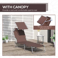 Outsunny Reclining Chair Folding Lounger Seat with Sun Shade Awning Beach Garden Outdoor Patio Recliner Adjustable (Brown)(m-6)