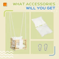 AIYAPLAY Leagan pentru copii 9-36 luni din lemn si bumbac, pentru spatii interioare si exterioare cu franghie reglabila si perna detasabila, 30x30x110-180 cm, culoarea lemnului si alb(m-8)