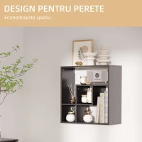 HOMCOM Biblioteca de Perete cu Rafturi  Asimetrice, Etajera de Perete din PAL pentru Casa si birou, 60x25x60cm, Negru(m-4)