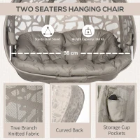 Fotoliu suspendat 2 locuri din otel si bumbac PP cu 2 suporturi, perne din poliester si cadru pliabil, 130x103x172 cm(m-4)