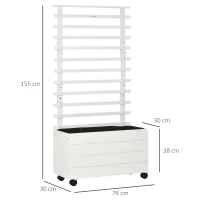Outsunny Jardiniera inaltata verticala cu 4 roti si suport pentru plantele cataratoare, din  lemn de brad, 76x30x155cm, alb(m-3)