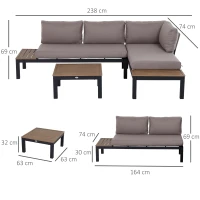 Outsunny 3Pcs Aluminium Frame Garden Lounging Set w/ Sofa Chaise Lounge Coffee Table Foam Cushions(m-3)