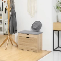 HOMCOM Shoe Bench with Cushion for 4 Pair of Shoes, Storage Bench with Padded Seat, Flip-up Cabinet and Hidden Space for Entryway, Natural(m-10)