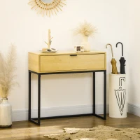 HOMCOM Consola pentru hol cu sertar, masa consola din lemn cu picioare din otel, 80x30x76cm, lemn si negru(m-2)