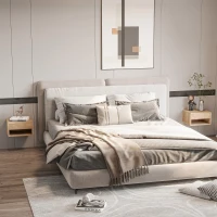 HOMCOM Set de Noptiere Suspendate de 2 Noptiere de Perete cu Sertar de Depozitare si Raft Deschis pentru Dormitor, Natur(m-2)