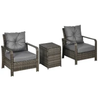 Outsunny 3 Pieces Rattan Bistro Set, Wicker Garden Furniture Set with Storage  Coffee Table and Chairs, Thickened Cushions for Outdoor, Patio, Balcony, Grey(m-11)