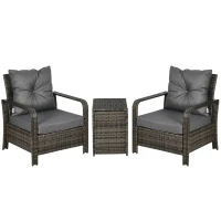 Outsunny 3 Pieces Rattan Bistro Set, Wicker Garden Furniture Set with Storage  Coffee Table and Chairs, Thickened Cushions for Outdoor, Patio, Balcony, Grey(m-1)