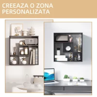 HOMCOM Biblioteca de Perete cu Rafturi  Asimetrice, Etajera de Perete din PAL pentru Casa si birou, 60x25x60cm, Negru(m-7)