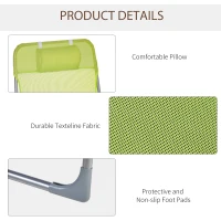 Outsunny Sun Lounge Foldable Reclining Chair with Pillow 5-Level Adjustable Garden Beach Outdoor Texteline Green(m-4)