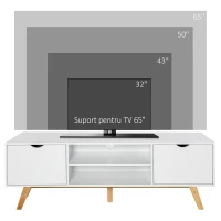 HOMCOM Comoda TV max 65" din PAL si MDF alb cu 2 dulapuri laterale 2 rafturi centrale deschise, 150x39x50 cm(m-4)
