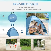 Outsunny Cort Pop up pentru 2-3, Cort de Plaja, Adapost de Soare cu protectie solara UPF30, Doua Podele Extensibile, Buzunare Interioare de Depozitare si Geanta de Transport(m-4)
