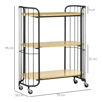 HOMCOM Carucior de Bucatarie Multifunctional pe 3 Niveluri din PAL si Otel cu Maner si 4 Roti, 79x38x95 cm, culoare Lemn natur(m-3)