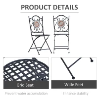 OUTSUNNY Mosaic Garden Folding Chair Set Outdoor Dining Furniture Set of 2(m-6)