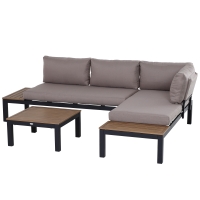 Outsunny 3Pcs Aluminium Frame Garden Lounging Set w/ Sofa Chaise Lounge Coffee Table Foam Cushions