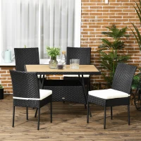 Set de gradina 5 bucati cu masa si 4 scaune pentru exterior din otel si ratan PE cu perne cu husa detasabila, negru(m-2)