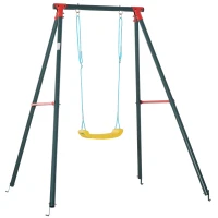 Outsunny Metal Swing Set with Adjustable Rope Backyard Garden Playset for Kids(m-1)