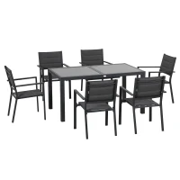 Outsunny Set de Gradina din Aluminiu 7 Piese cu Masa Dreptunghiulara Extensibila si 6 Scaune de Exterior cu Sezuta din Plasa Respirabila, Gri(m-1)
