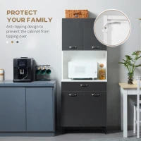 HOMCOM Dulap de Bucatarie, Dulap de Depozitare Independent cu Usi Lucioase Intens, Rafturi Reglabile si Sertar pentru Camera de Zi, Camera de Luat Masa, 177cm, Gri(m-7)