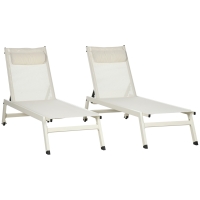 Outsunny Sezlong din Aluminiu si Poliester, Set  2 Bucati Bej de Gradina cu 5 Niveluri de Inclinare, 55x195x30 cm