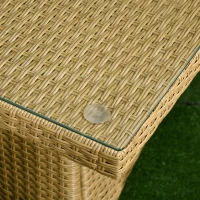 Outsunny Set de Gradina din Ratan de 7 Bucati cu Masa Patrata si 6 Scaune pentru Pranz cu Perne Capitonate, Culoare Nisip si Bej(m-7)