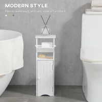 kleankin Dulap de Baie cu Economie de Spatiu din MDF Alb cu Compartiment pentru Hartia Igienica si Dulapior, 19x15x56 cm(m-4)