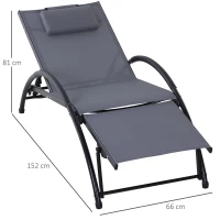 Outsunny Outdoor Lounger Patio Reclining Texteline Chair w/ Pillow, Adjustable Footrest Grey(m-3)