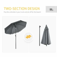 Outsunny Umbrela de soare pentru plaja din Poliester si Otel cu 8 Nervuri, cu Tetiera care se Inclina la 45° si Design in 2 Sectiuni, Ø180x209 cm, Gri(m-8)