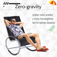 Outsunny Garden Rocking Lounge Zero Gravity Chaise Wave Lounger Seat w/ Pillow Black(m-4)