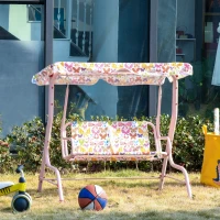 Outsunny Kids Two-Seater Swing Chair Double Garden Seat w/ Belt Adjustable Canopy Fun Toddler Glider Hammock Lounge Backyard Pink(m-2)