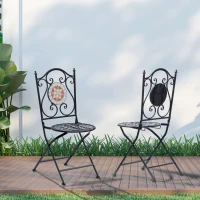 OUTSUNNY Mosaic Garden Folding Chair Set Outdoor Dining Furniture Set of 2(m-9)