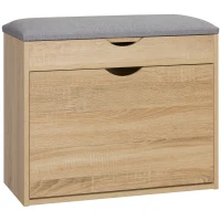 HOMCOM Shoe Bench with Cushion for 4 Pair of Shoes, Storage Bench with Padded Seat, Flip-up Cabinet and Hidden Space for Entryway, Natural(m-1)