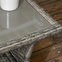 Outsunny Set de Gradina 4 Bucati Gri din Ratan PE si Otel, Masuta de Cafea pe 2 Nivele, Canapea de Exterior si 2 Scaune Moderne cu Sezuta Capitonata(m-9)