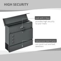 HOMCOM Cutie Postala din Otel Zincat cu 3 Fante si 2 Chei de Securitate incluse, 37x10.5x37 cm, Gri(m-4)