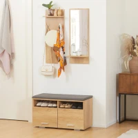 HOMCOM Organizator Modern 3 in 1 pentru Holul de la Intrare cu Dulap de Depozitare a Pantofilor, Cuier de Hol, Organizator de Perete cu Oglinda, Cuier de Haine Montat pe Perete pentru Hol, Natur(m-2)