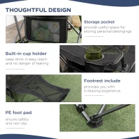 Outsunny Scaun pliant pentru camping cu spatar inclinabil si suport pentru picioare, scaun pliabil cu suport pentru pahare si buzunar, 58x148x90cm, negru(m-6)