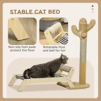 PawHut 2 in 1 Stalp de Zgariat cu Pat pentru Pisici, Apartament Turn de Copac pentru Pisici cu Stalp Cactus, Pat Hamac pentru Pisici si Pisoi de interior - Maro(m-5)