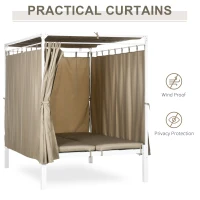 Sezlong cu 2 locuri si acoperis retractabil, perdele de protectie din poliester si spatar reglabil pe 5 niveluri, 210x149x200 cm(m-6)