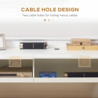 HOMCOM Dulap pentru Televizor Suspendat cu Luciu Intens pentru Televizoare de pana la 65” cu Lumini LED, Suport TV Montat pe Perete cu Dulapuri de Depozitare, Alb(m-6)