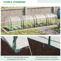 Outsunny Sera tip tunel din otel si folie PVC impermeabila si anti-UV cu 4 usi cu fermoar, 395x100x80 cm, verde inchis si transparenta(m-7)