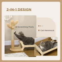PawHut 2 in 1 Stalp de Zgariat cu Pat pentru Pisici, Apartament Turn de Copac pentru Pisici cu Stalp Cactus, Pat Hamac pentru Pisici si Pisoi de interior - Maro(m-4)