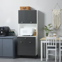 HOMCOM Dulap de Bucatarie, Dulap de Depozitare Independent cu Usi Lucioase Intens, Rafturi Reglabile si Sertar pentru Camera de Zi, Camera de Luat Masa, 177cm, Gri(m-2)