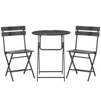 Outsunny Set de Gradina  3 Piese cu 2 Scaune si Masa Pliabile din Otel si HDPE pentru Balcon si Terasa, Gri Inchis(m-1)