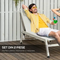 Outsunny Sezlong din Aluminiu si Poliester, Set  2 Bucati Bej de Gradina cu 5 Niveluri de Inclinare, 55x195x30 cm(m-4)