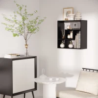 HOMCOM Biblioteca de Perete cu Rafturi  Asimetrice, Etajera de Perete din PAL pentru Casa si birou, 60x25x60cm, Negru(m-2)