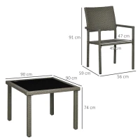 Outsunny Set de Exterior din Ratan PE de 5 Piese, Masa de Gradina cu Blat din Sticla si  4 Scaune cu Perne, Gri(m-3)